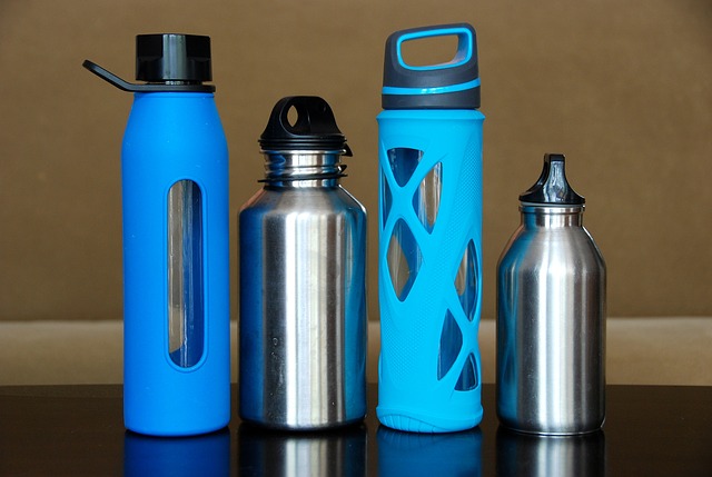 blue water bottles